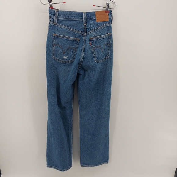 Levi's RIBCAGE STRAIGHT ANKLE CROPPED DISTRESSED JEANS Blue Size 24 - Picture 16 of 16